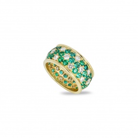 Yellow Gold Emerald & Diamond Floral Full Eternity Ring Yellow Gold Emerald & Diamond Floral Full Eternity Ring
